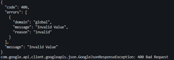 Google API 400 오류 화면