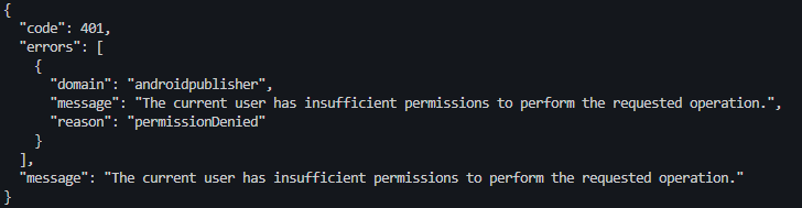 Google API 401 오류 화면